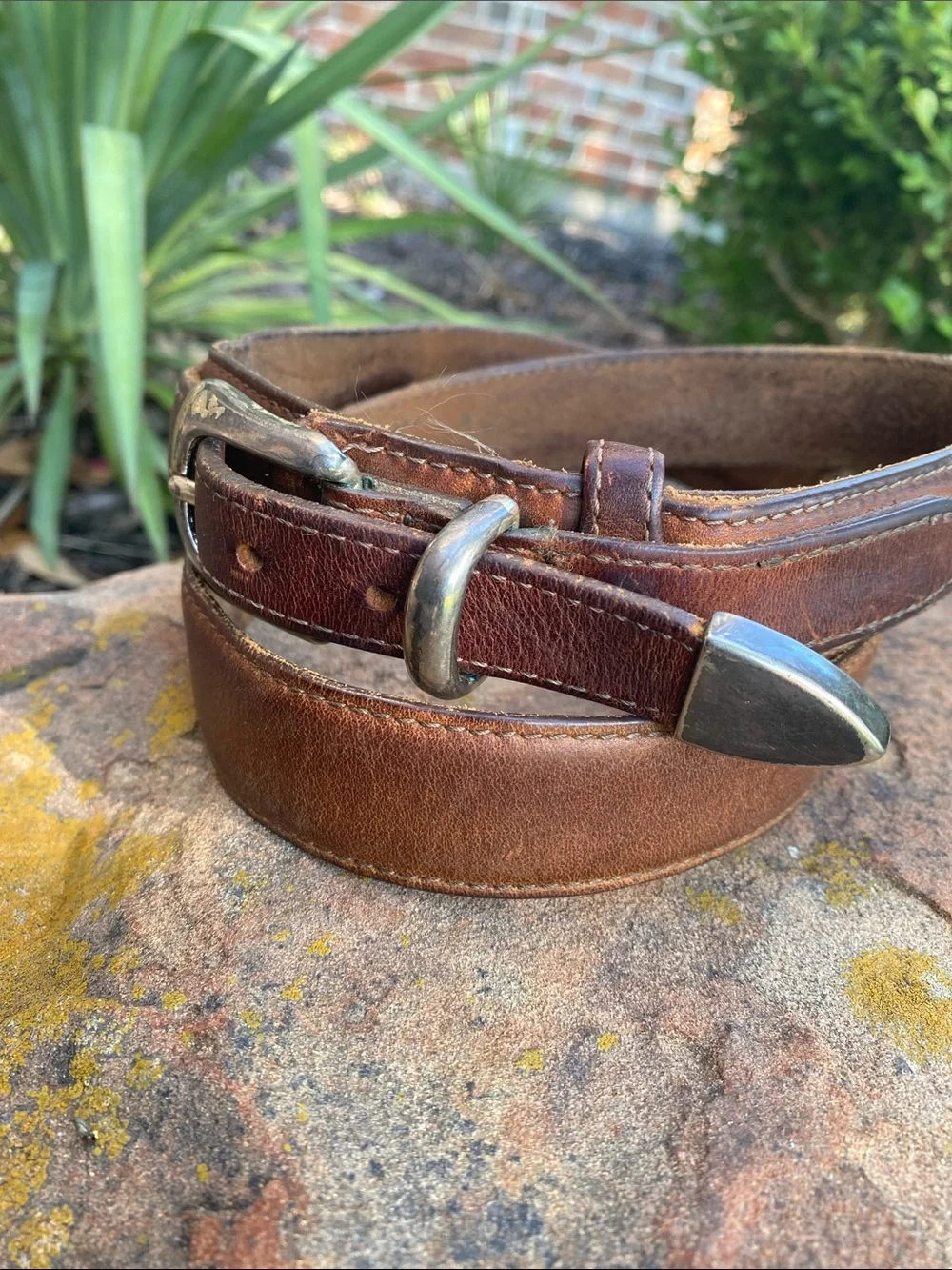 Unisex Brown Leather RANGER Belt with Solid Brass Buckle